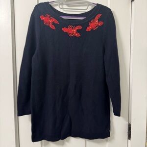 Talbots Women Navy Blue Lobster Beaded Embellished Nautical Sweater Pullover Med
